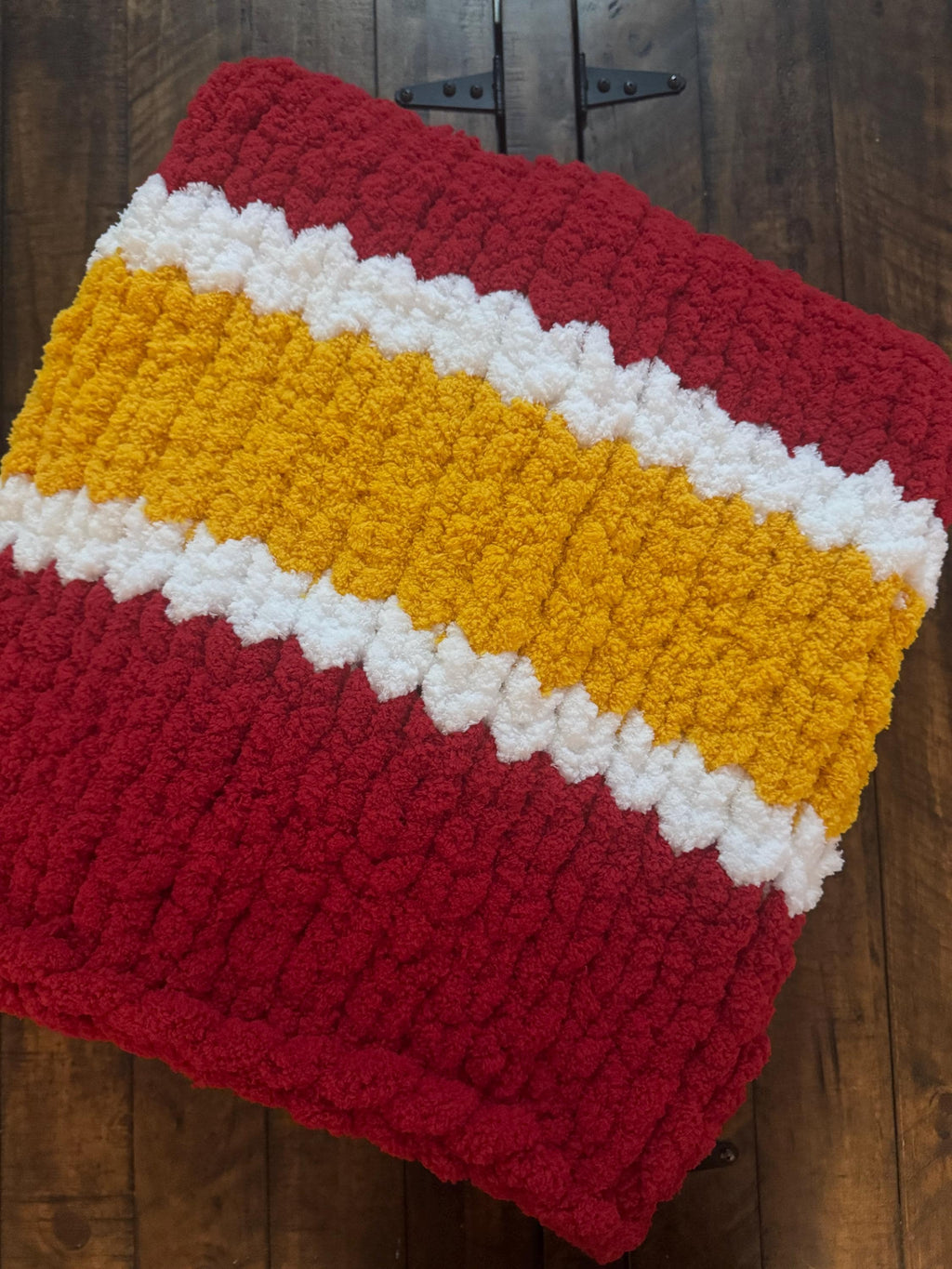 Hand Knit Throw in Barcelona Soccer Colors / Chunky Yarn