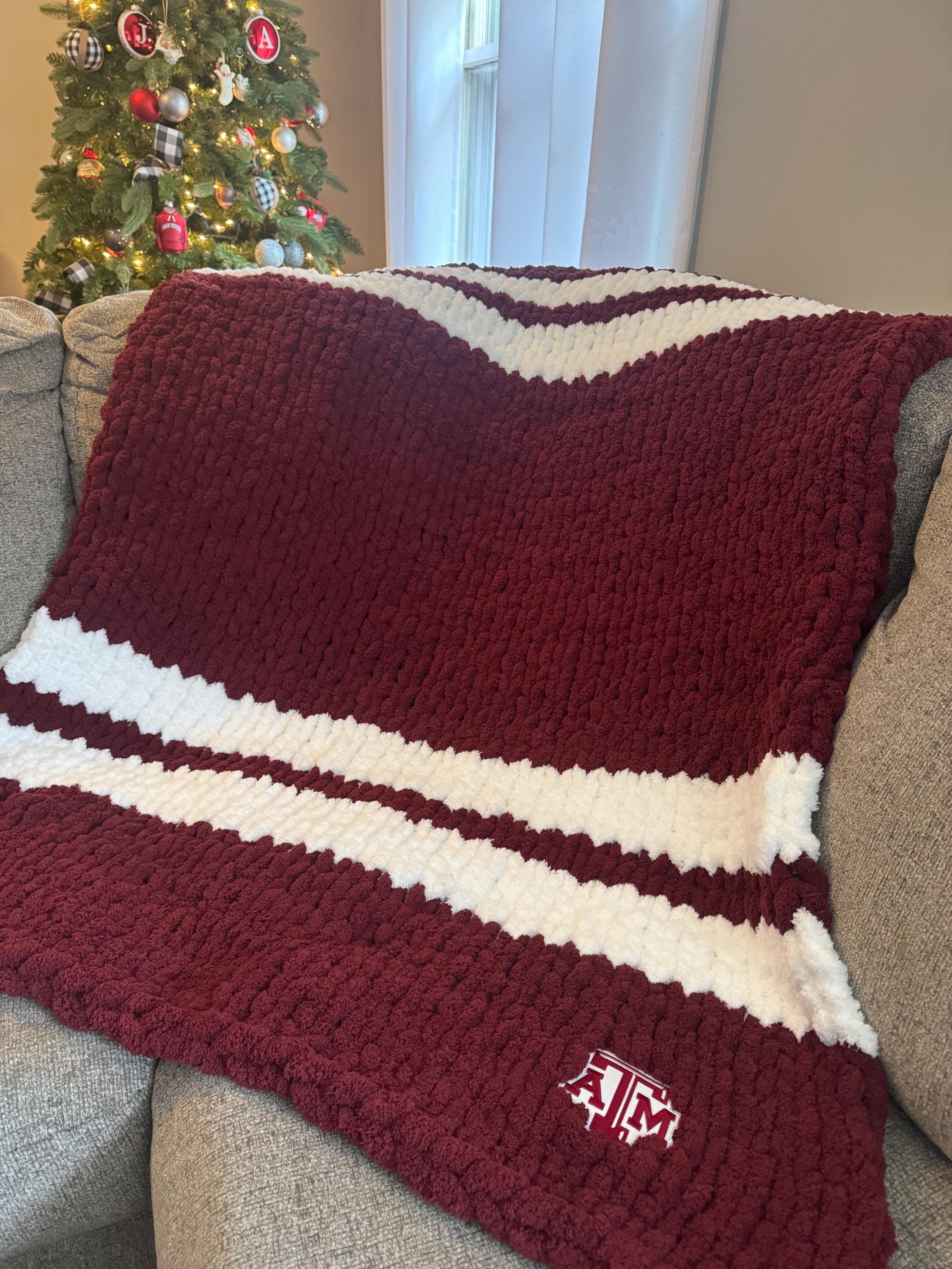 Hand Knit Chunky Throw with Hurdle Stitch