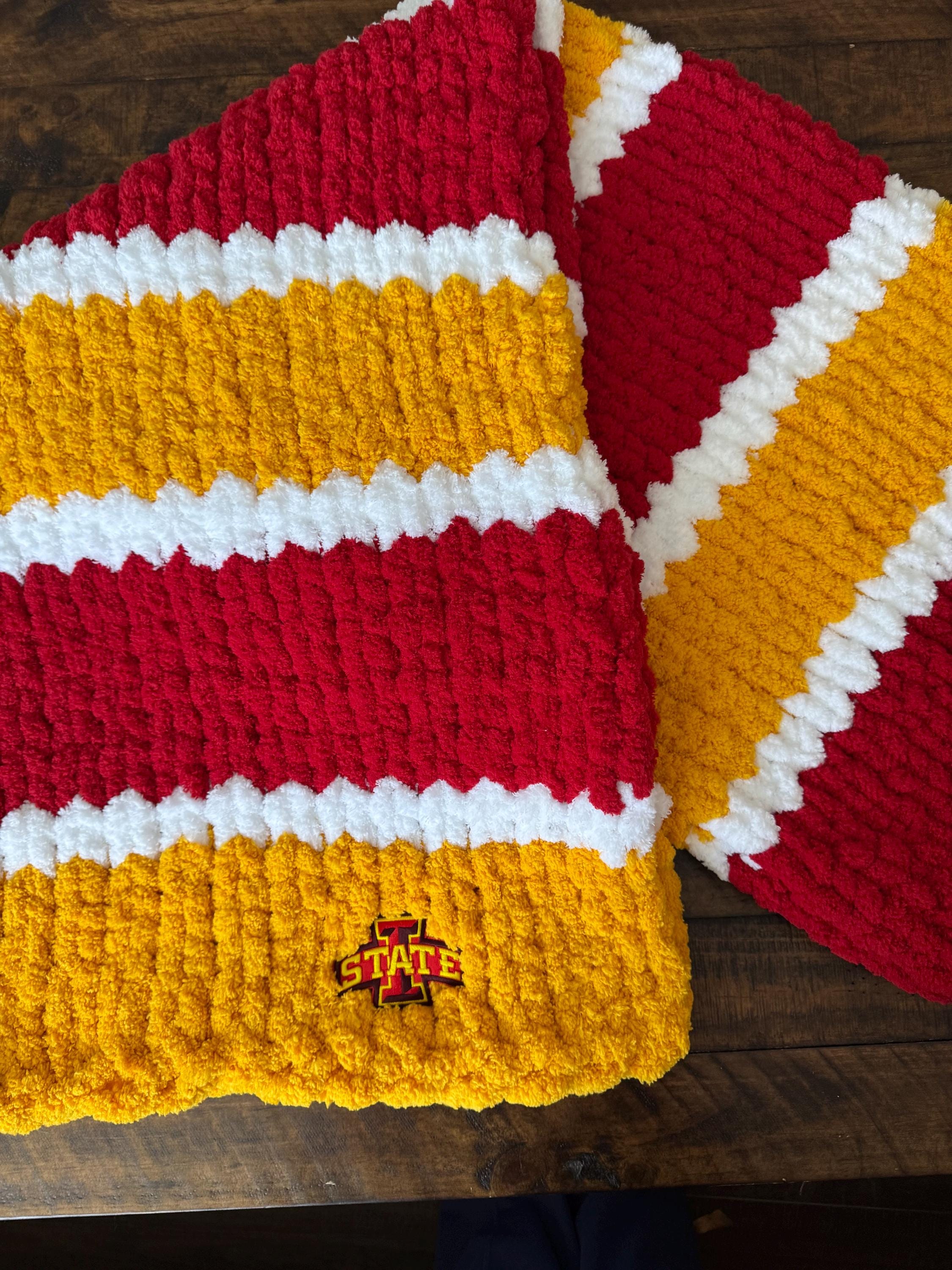 Hand Knit Throw in Barcelona Soccer Colors / Chunky Yarn