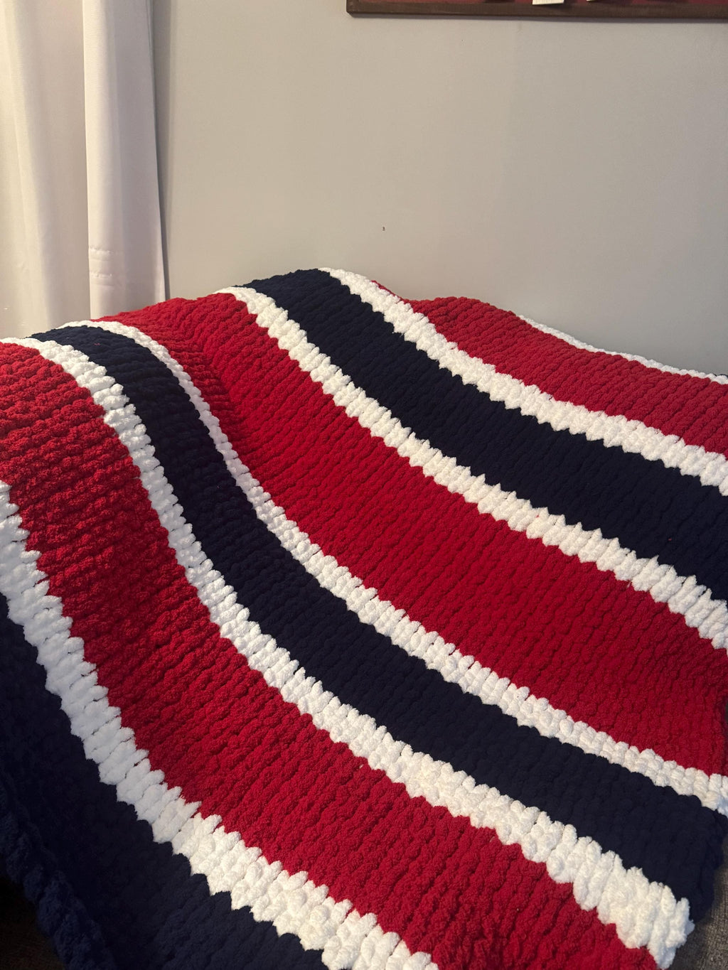 Hand Knit Throw in Barcelona Soccer Colors / Chunky Yarn