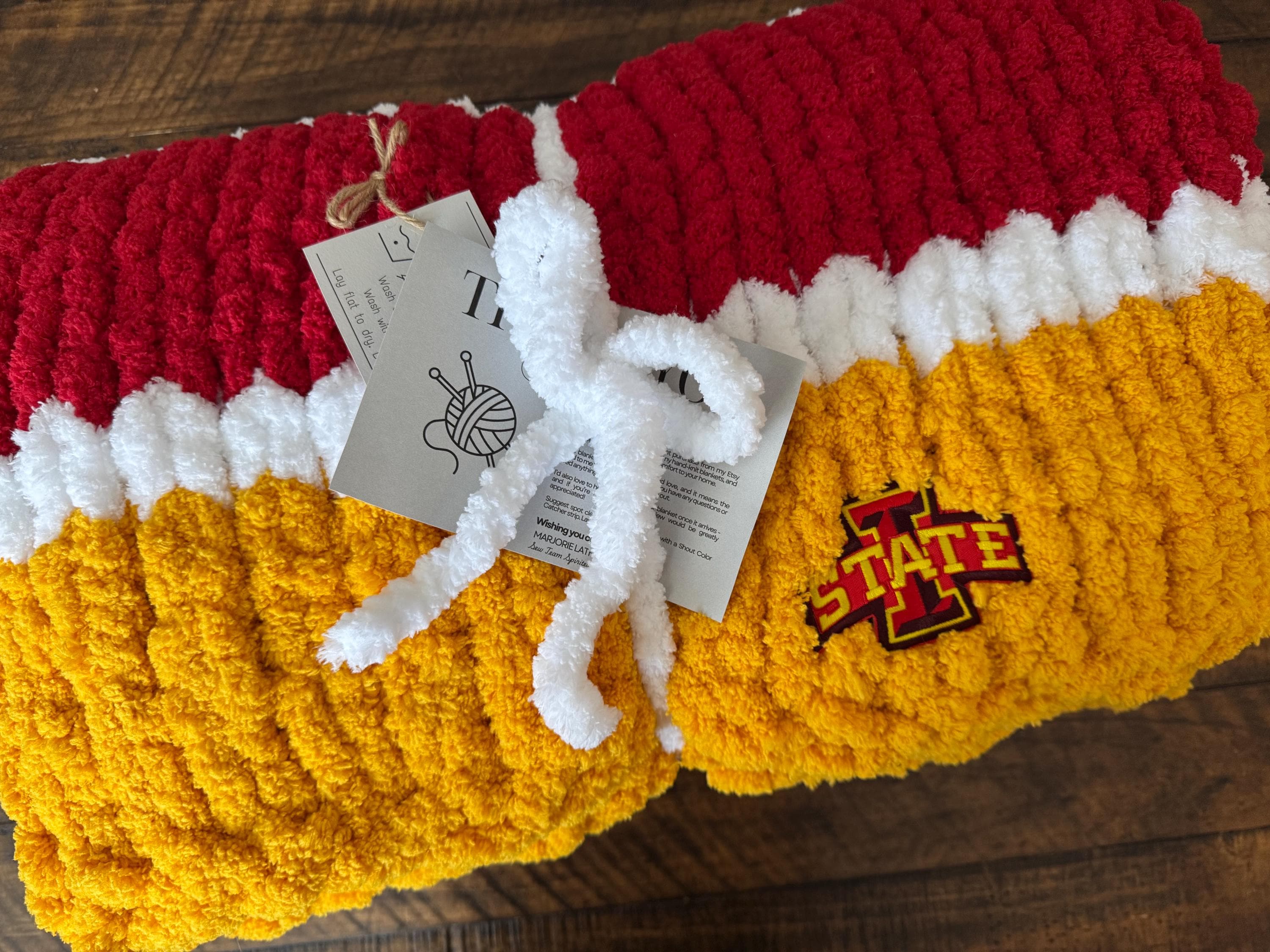 Hand Knit Throw in Barcelona Soccer Colors / Chunky Yarn