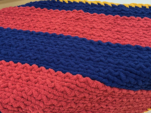 Hand Knit Throw in Barcelona Soccer Colors / Chunky Yarn