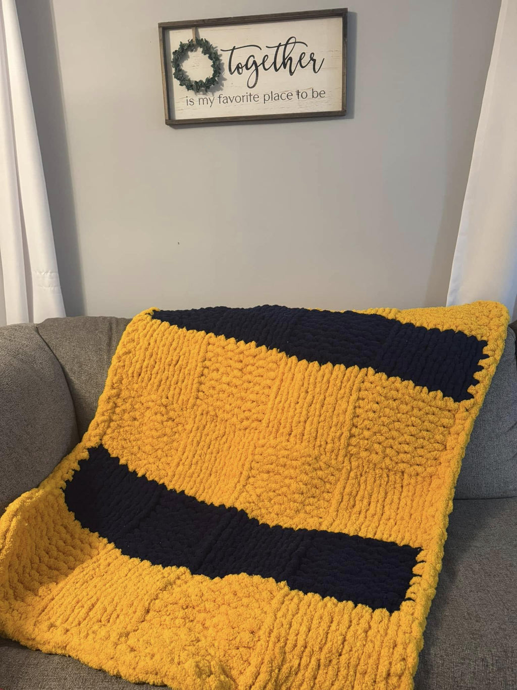 Hand Knit Chunky Throw with Hurdle Stitch