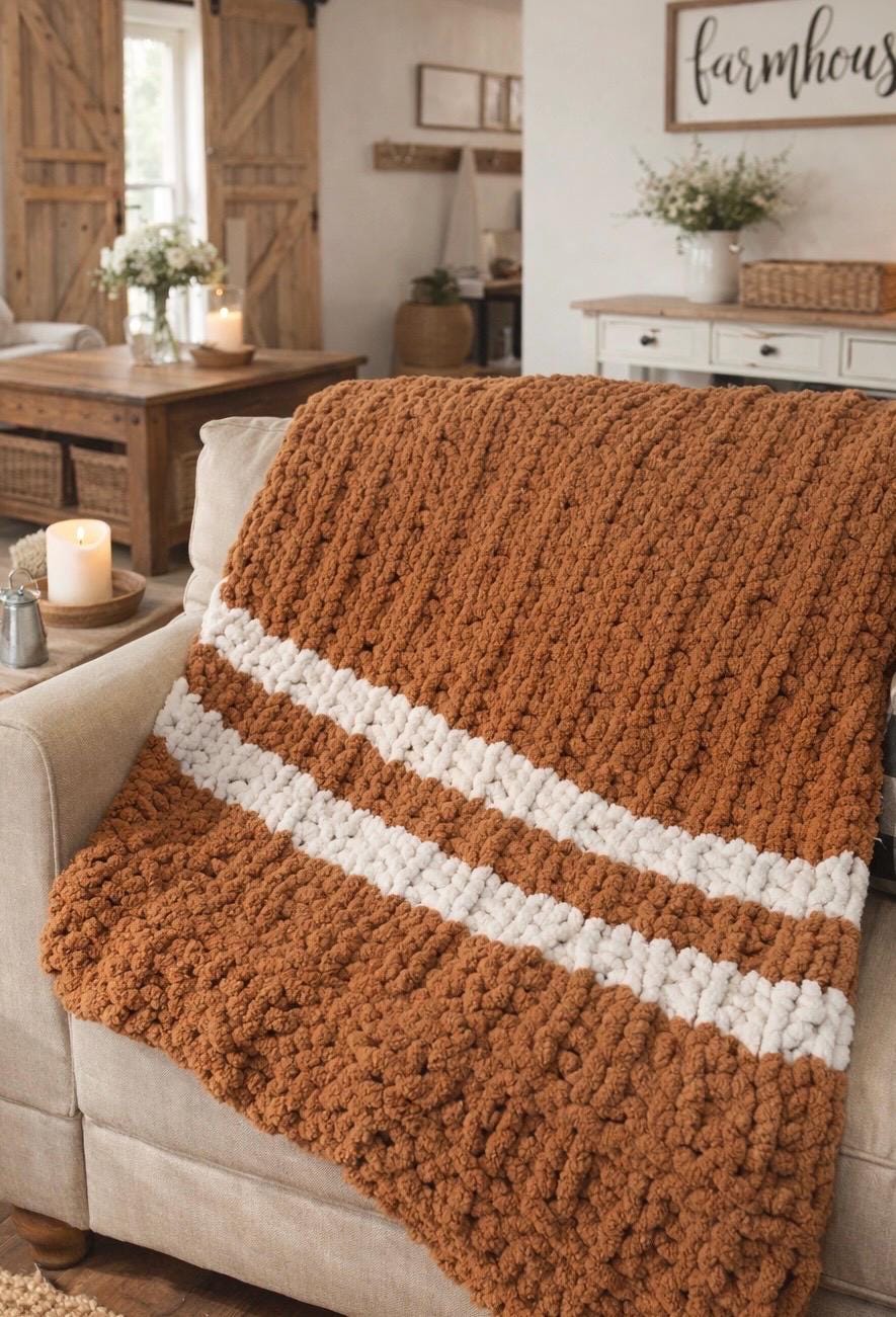 Hand Knit Chunky Throw with Hurdle Stitch