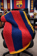 Hand Knit Throw in Barcelona Soccer Colors / Chunky Yarn